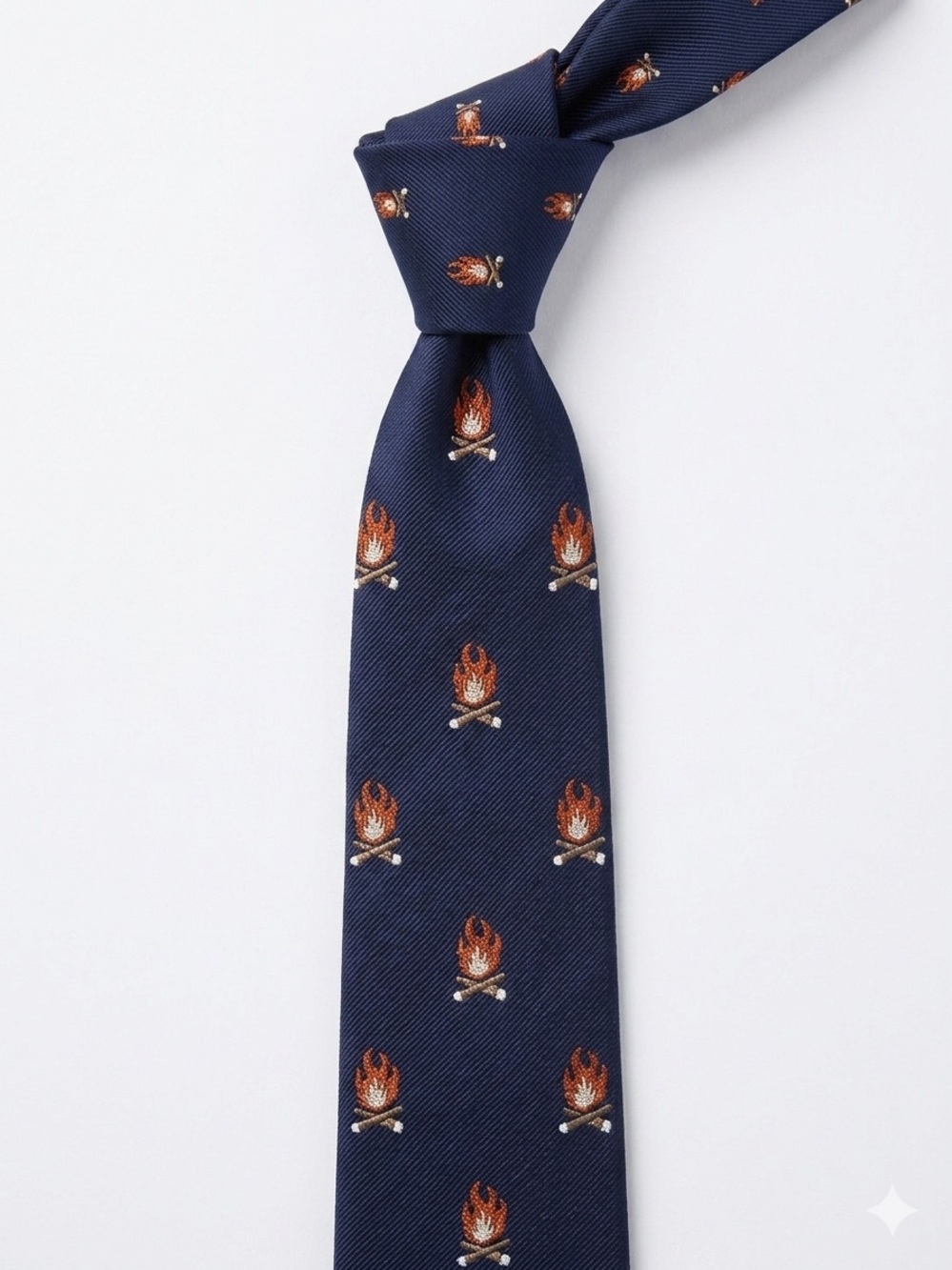 bar III Men's Campfire Novelty Skinny Necktie - Navy Blue Silk Blend